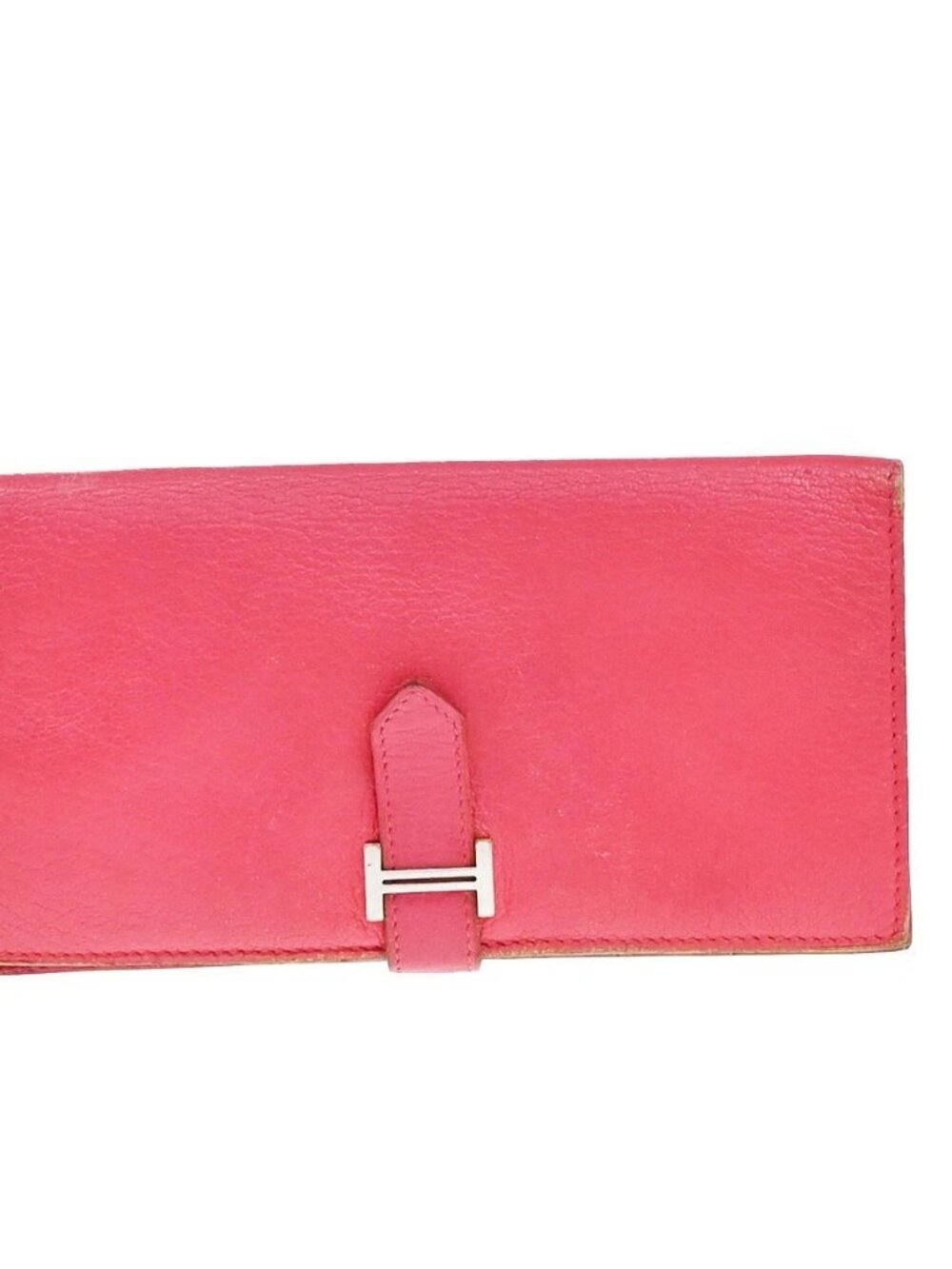 HERMES Logo Bearn Long Bifold Wallet Chevre Leather Pink France 61KP048